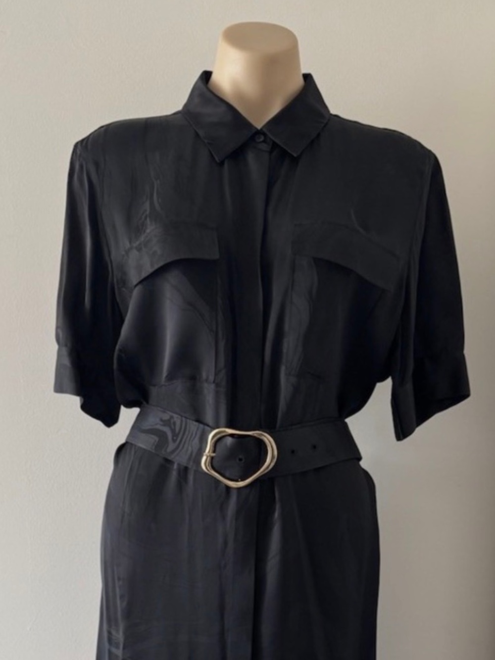 Lafayette 148 New York Doha Black Midi Belted Shirt Dress Size XLarge
